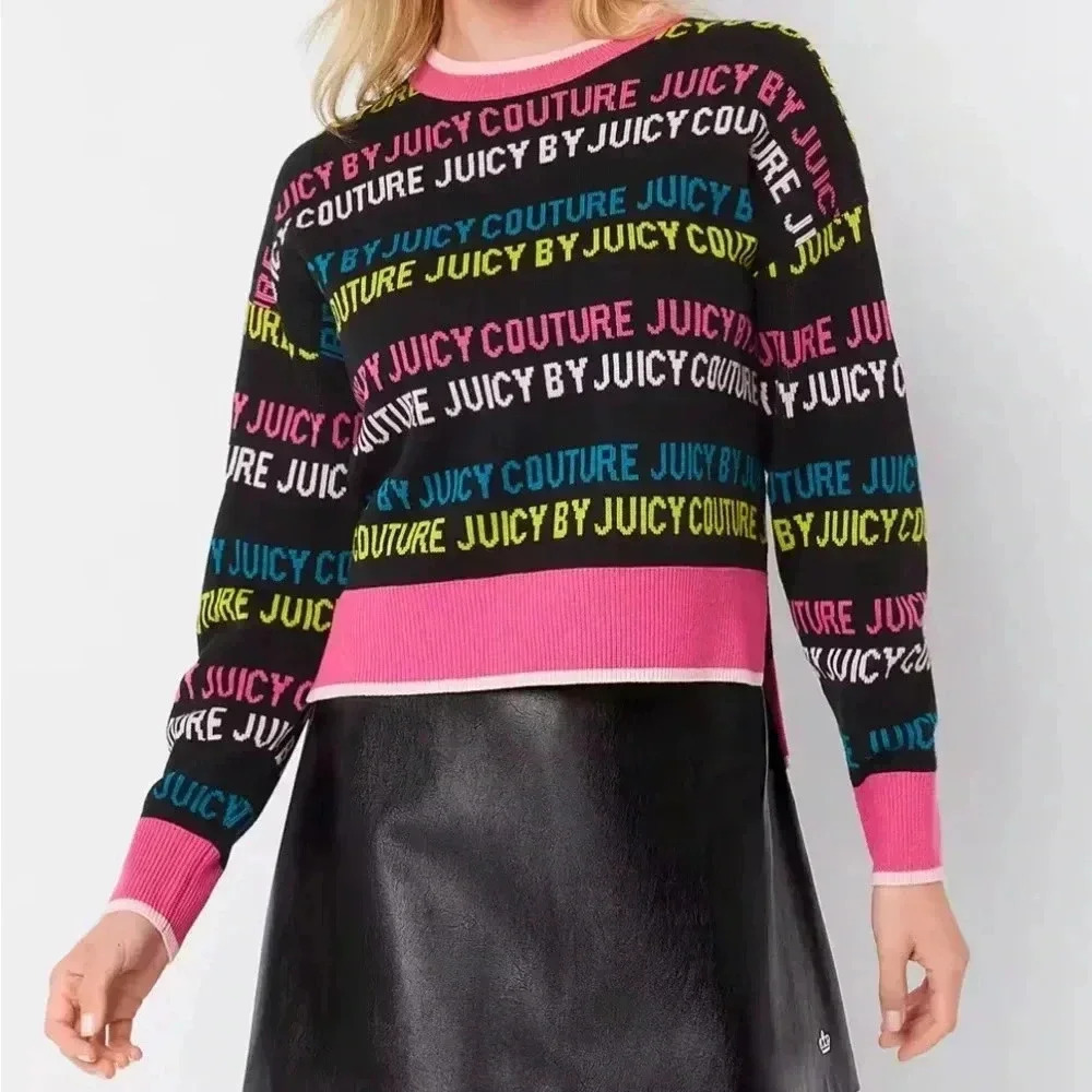 Juicy By Juicy Couture Womens Crew Neck Long Sleeve Pullover Sweater Logo SZ M